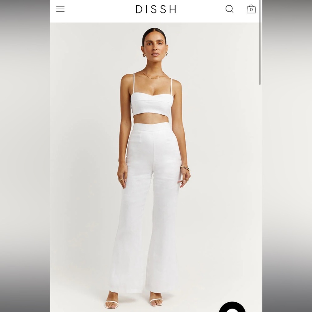 NWT - DISSH - AISLE WHITE LINEN FLARE PANT - Bridal Collection